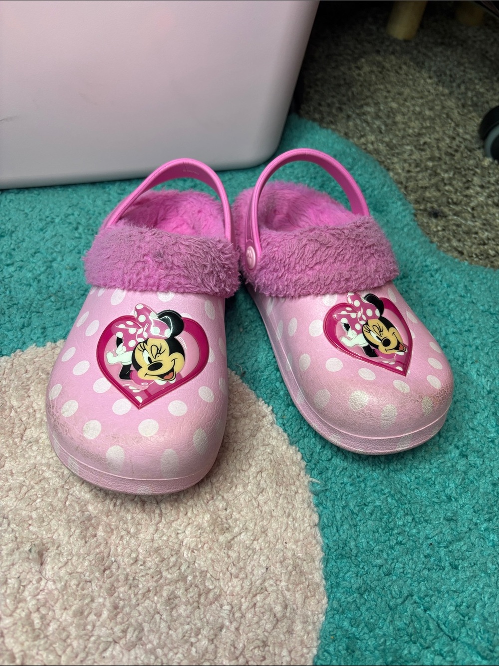 Pink Minnie Mouse Kids Fuzzy Croc Sandals